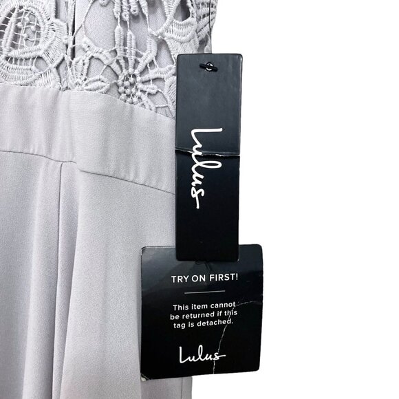 NWT LULUS Love Poem Gray Halter Gown Crocheted Lace Bodice - Picture 8 of 11